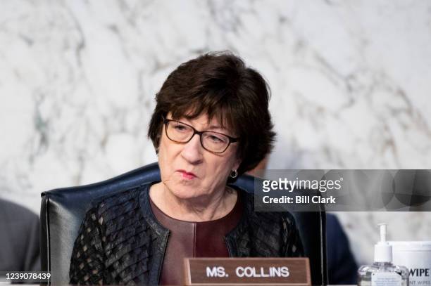 Sen. Susan Collins, R-Maine, listens during the Senate Select Intelligence Committee hearing on "Worldwide Threats" on Thursday, March 10, 2022.