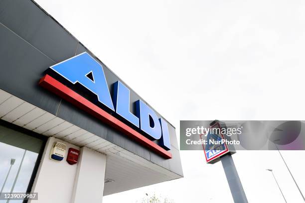 Aldi supermarket logo from Germany, after some multinationals left Russia due to the war with Ukraine and product prices are rising in gas stations...