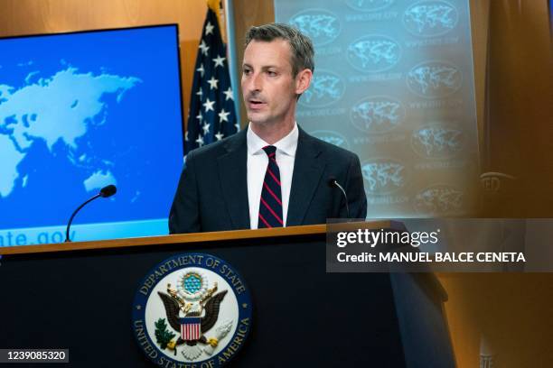 State Department spokesman Ned Price speaks during a news conference at the State Department, March 10 in Washington, DC.