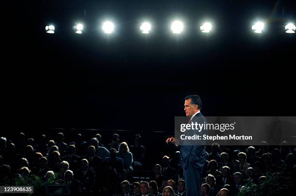 Presidential candidate and former Massachusetts Governor Mitt Romney gestures as he answers a question during the American Principles Project...