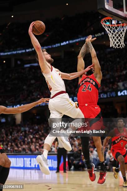 Dean Wade of the Cleveland Cavaliers shoots the ball during the game against the Toronto Raptors on March 6, 2022 at Rocket Mortgage FieldHouse in...