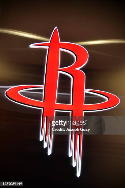 Closeup shot of the Houston Rockets logo during the game against the Memphis Grizzlies on March 6, 2022 at FTX Arena in Miami, Florida. NOTE TO USER:...