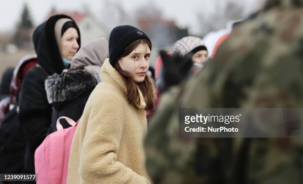 Border crossing in Medyka, Poland where people have to wait a long time before being allowed on the Polish side, on March 10, 2022.