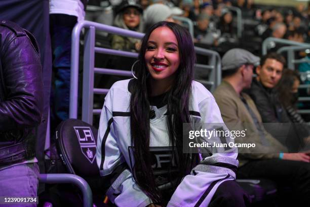 Singer Tinashe poses during the Los Angeles Kings game against the San Jose Sharks at Crypto.com Arena on February 15, 2022 in Los Angeles,...