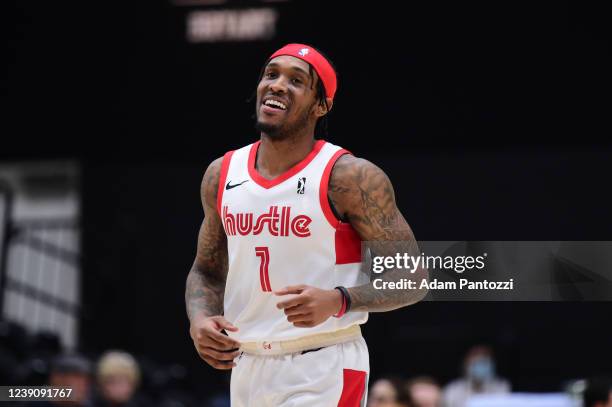Ahmad Caver of the Memphis Hustle looks on during the game against the South Bay Lakers on March 10, 2022 at UCLA Heath Training Center in El...