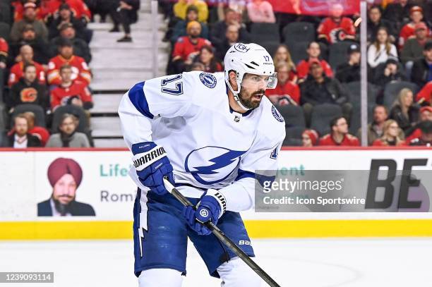 Tampa Bay Lightning Right Wing Alex Killorn skates during the second period of an NHL game where the Calgary Flames hosted the Tampa Bay Lightning on...
