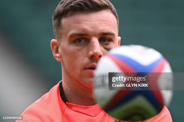 England's George Ford takes part in a training session of the England's rugby team, at Twickenham Stadium, in London, on March 11, 2022 on the eve of...