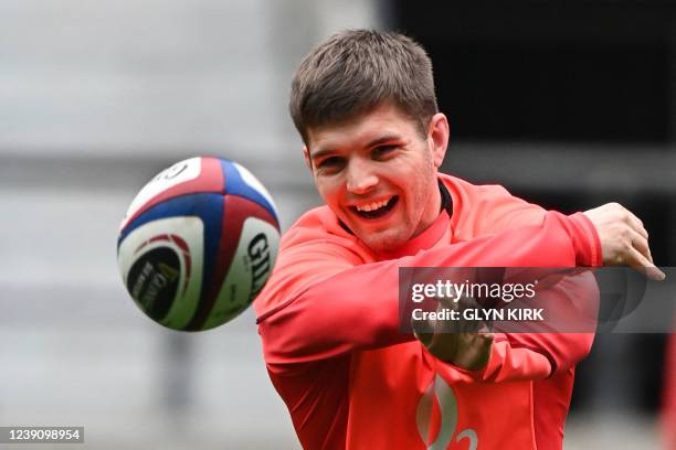 England's scrum-half Harry Randall takes part in a training session of the England's rugby team, at Twickenham Stadium, in London, on March 11, 2022...