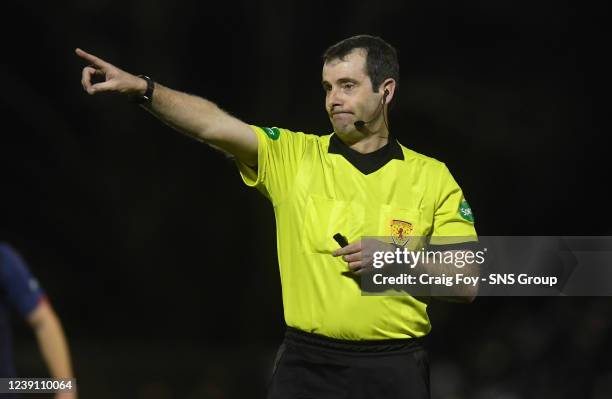 Referee Alan Muir during a cinch Championship match between Ayr United and Kilmarnock at Somerset Park, on March 11 in Ayr, Scotland.