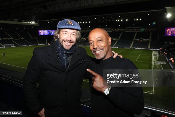Former West Bromwich Albion player Diego Lugano is presented with his West Bromwich Albion players cap by former player Brendon Batson ahead of the...