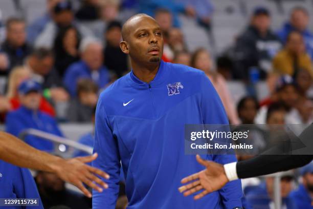 Head coach Penny Hardaway of the Memphis Tigers looks on as the Tigers play the UCF Knights in the first half of the American Athletic Conference...