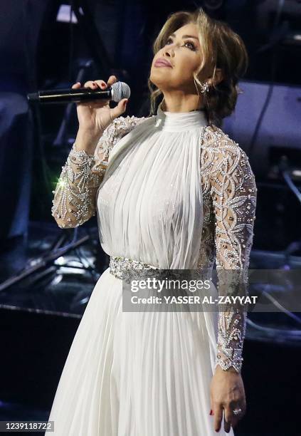 Lebanese singer Nawal al-Zoghbi performs during the annual 'Hala February festival' in Kuwait City on March 12, 2022.