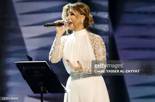 Lebanese singer Nawal al-Zoghbi performs during the annual 'Hala February festival' in Kuwait City on March 12, 2022.