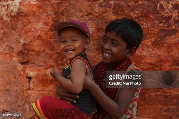 Children seen at a brickyard in Dhaka, Bangladesh.