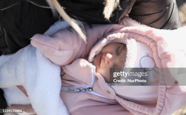 Ukrainian refugees in Medyka, Ukraine, on March 11, 2022