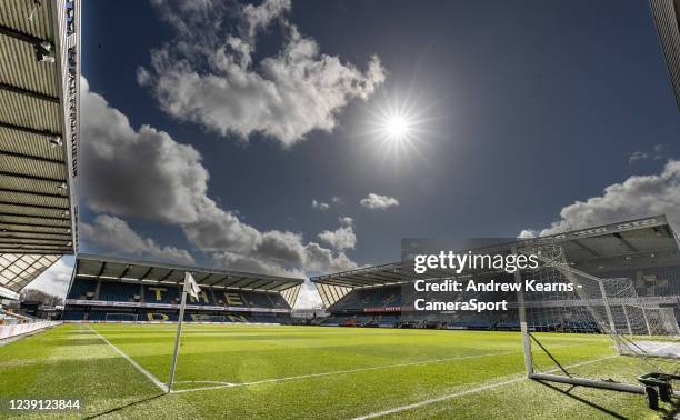 General view of The Den stadium during the Sky Bet Championship match between Millwall and Middlesbrough at The Den on March 12, 2022 in London,...