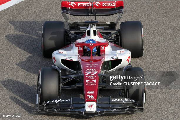 Alfa Romeo's Finnish driver Valtteri Bottas drives during the third day of Formula One pre-season testing at the Bahrain International Circuit in the...