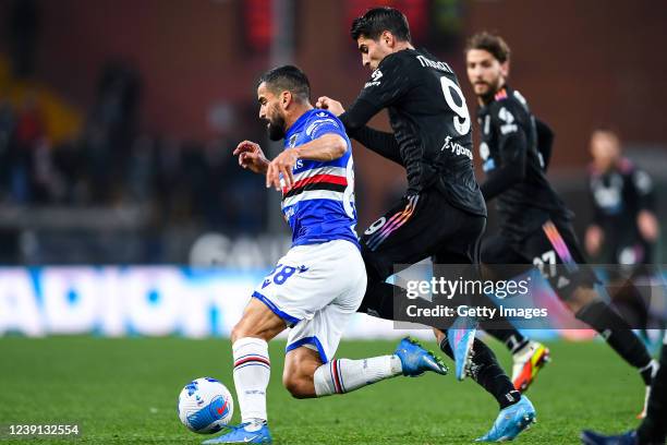 Tomas Rincon of Sampdoria and Alvaro Morata of Juventus vie for the ball during the Serie A match between UC Sampdoria and Juventus FC at Stadio...