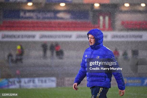 Belfast , United Kingdom - 12 March 2022; Dan Leavy of Leinster walks the pitch before the United Rugby Championship match between Ulster and...