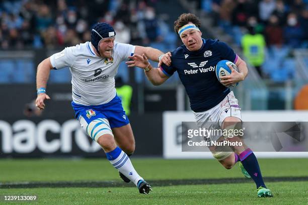 Hamish Watson of Scotland and Luca Bigi of Italy during the Guinness Six Nations Rugby between Italy and Scotland at Stadio Olimpico, Rome, Italy on...