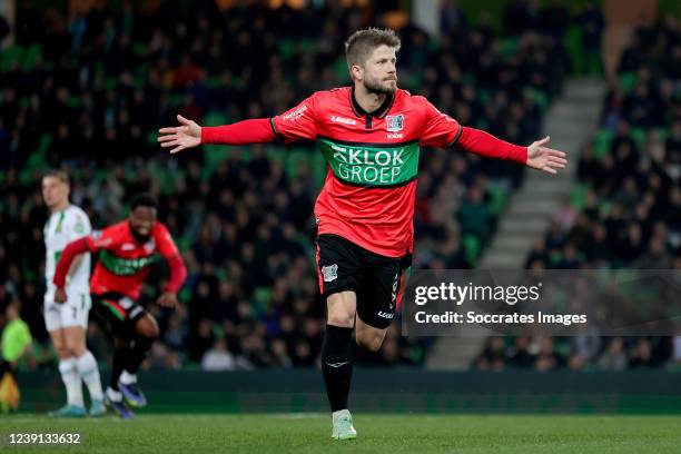 Lasse Schone of NEC Nijmegen celebrates 2-2 during the Dutch Eredivisie match between FC Groningen v NEC Nijmegen at the Hitachi Capital Mobility...