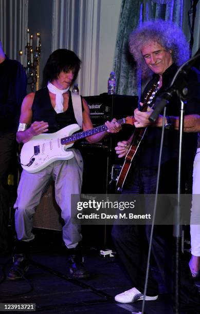 Jeff Beck and Brian May perform at "Freddie For A Day", celebrating Freddie Mercury's 65th birthday, in aid of The Mercury Pheonix Trust at The Savoy...