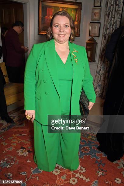 Joanna Scanlan attends the Charles Finch & CHANEL Pre-BAFTA Party at 5 Hertford Street on March 12, 2022 in London, England.