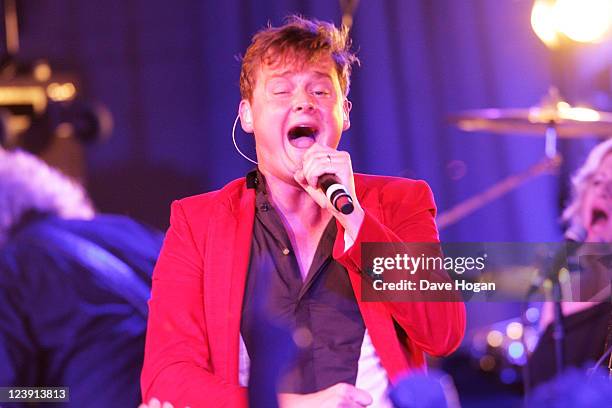 Tom Chaplin performs onstage at the Freddie For A Day 65th birthday anniversary party at The Savoy Hotel on September 5, 2011 in London, United...