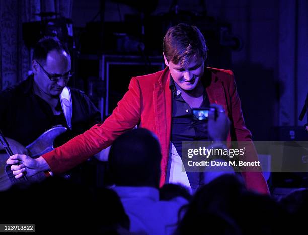 Tom Chaplin performs at "Freddie For A Day", celebrating Freddie Mercury's 65th birthday, in aid of The Mercury Pheonix Trust at The Savoy Hotel on...