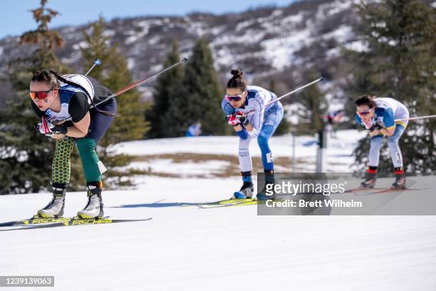 Anna Bizyukova of the Vermont Catamounts competes in the Womens Freestyle Mass Start race during the Division I Mens and Womens Skiing Championships...