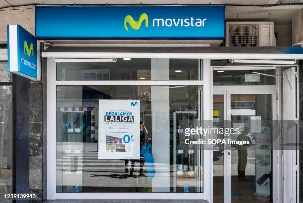 Spanish telecommunications brand owned by Telefonica and largest mobile phone operator, Movistar, store seen in Spain.