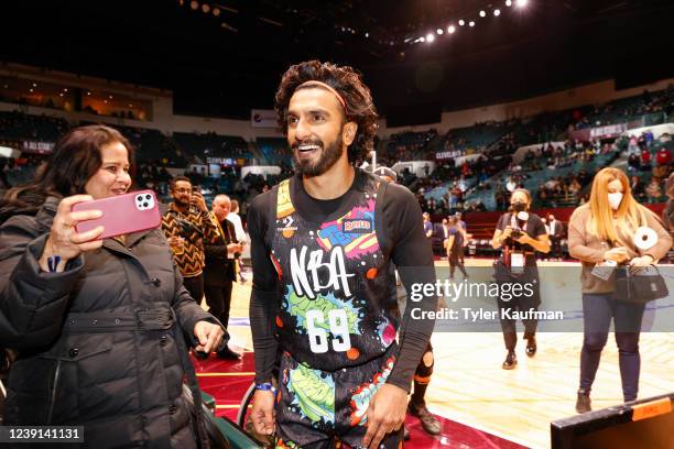 Ranveer Singh of Team Walton smiles during Ruffles NBA All-Star Celebrity Game - Marketing on Friday, February 18, 2022 at the Wolstein Center in...