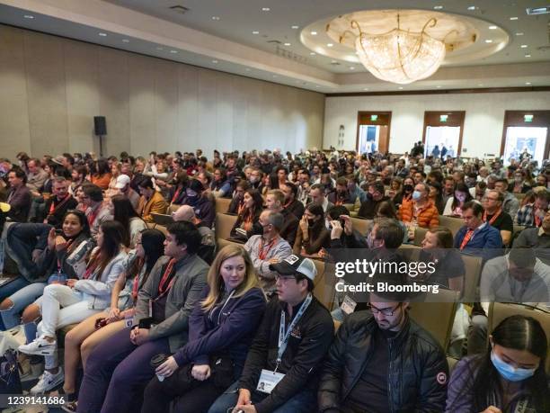 Attendees wait for a panel discussion to begin during South By Southwest festival in Austin, Texas, U.S., on Saturday, March 12, 2022. The annual...