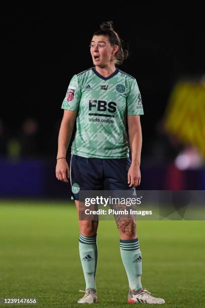 Natasha Flint of Leicester City Women shouts instructions during the Barclays FA Women's Super League match between Everton Women and Leicester City...