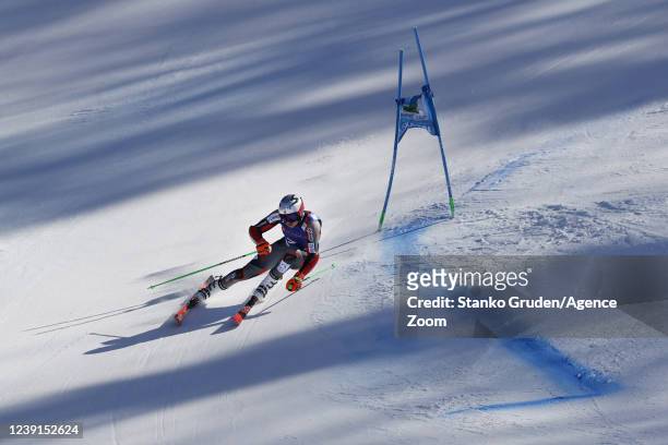 Henrik Kristoffersen of Team Norway takes 1st place during the Audi FIS Alpine Ski World Cup Men's Giant Slalom in March 13, 2022 in Kranjska Gora...