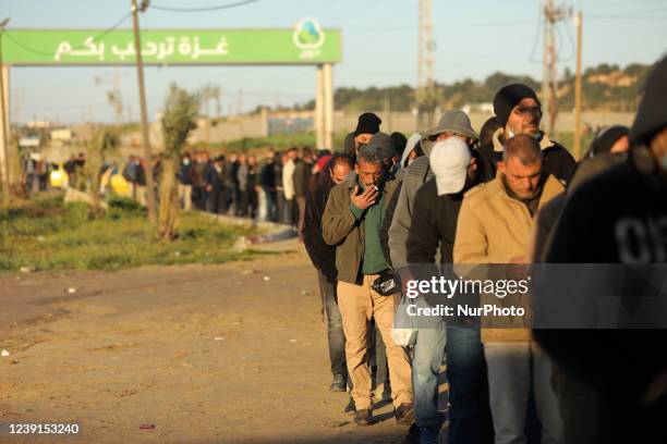 Palestinian workers arrive at the last sation in Beit Hanun in the northern Gaza Strip, before reaching Israel through the Erez crossing to work, on...