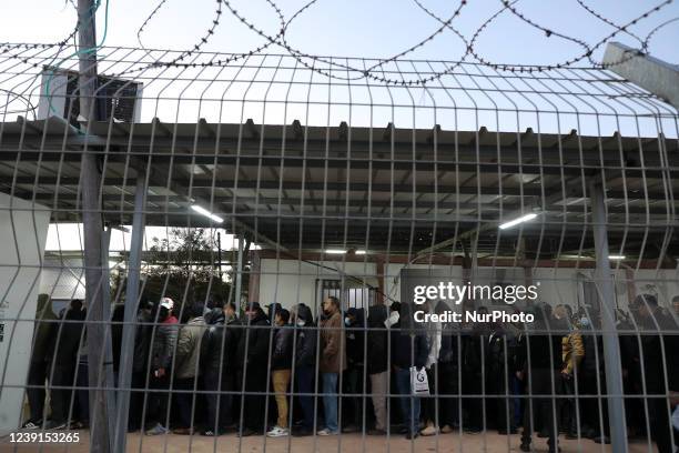 Palestinian workers arrive at the last sation in Beit Hanun in the northern Gaza Strip, before reaching Israel through the Erez crossing to work, on...