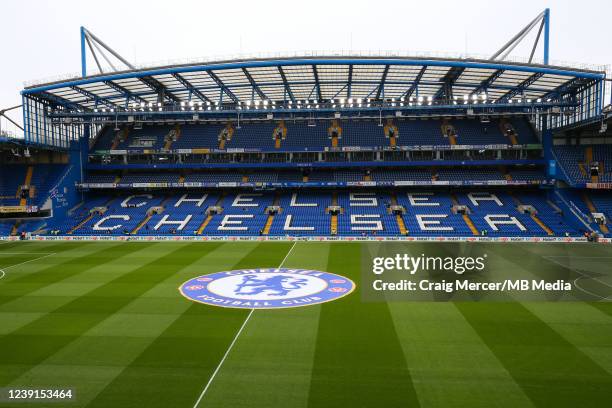 General view inside the ground ahead of the Premier League match between Chelsea and Newcastle United at Stamford Bridge on March 13, 2022 in London,...