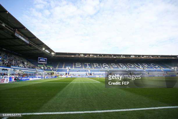 General view inside the stadium during the Ligue 1 Uber Eats match between Strasbourg and Monaco at Stade de la Meinau on March 13, 2022 in...