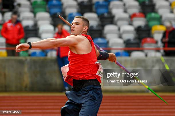 Martin Konecny of Czech Republic competes at the senior mens javelin during the European Throwing Cup on March 12, 2022 in Leiria, Portugal.