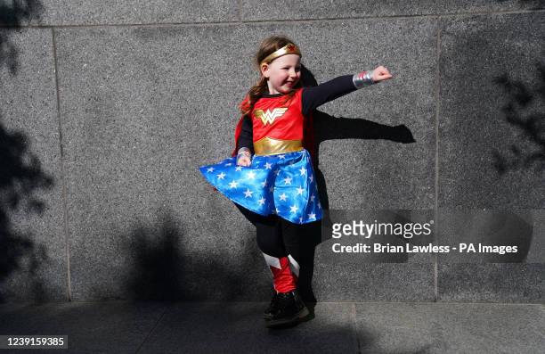 Teagan Balfe , from Rathcoole, dressed as 'Wonder Woman' attends Comic Con at the Convention Center, Dublin. Picture date: Sunday March 13, 2022.
