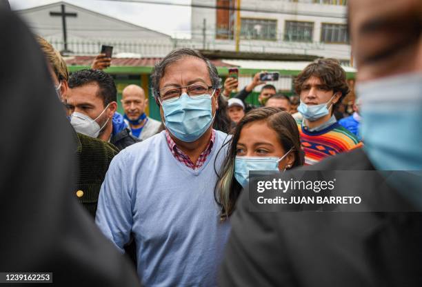 Colombian presidential pre-candidate for the 'Colombia Humana' political party and Historic Pact Coalition, Gustavo Petro, leaves after voting at a a...