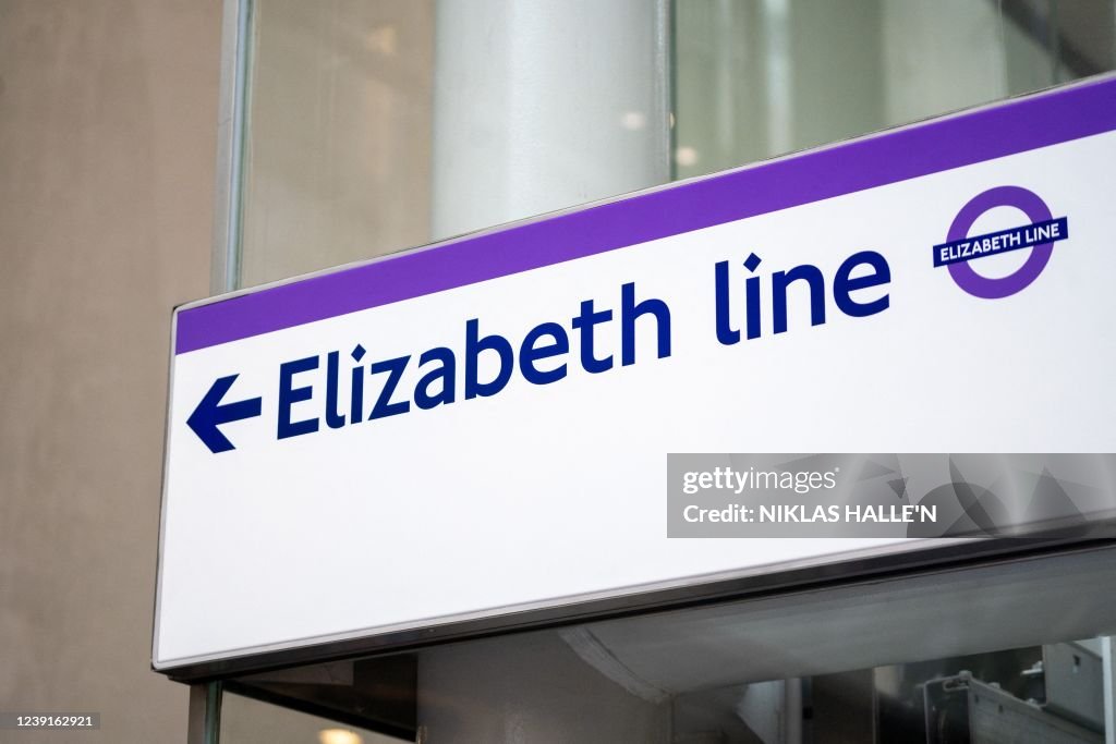 Elizabeth Train Sign Signs for Transport for London's new Elizabeth Line are pictured at ...