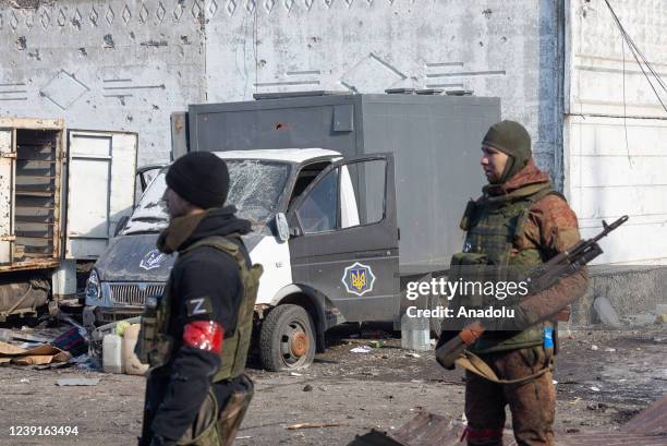 Members of Pro-Russian separatists are seen as Russian-Ukrainian conflict continues in the city of Volnovakha, Donetsk Oblast, Ukraine on March 12,...