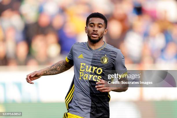 Reiss Nelson of Feyenoord during the Dutch Eredivisie match between PEC Zwolle v Feyenoord at the MAC3PARK Stadium on March 13, 2022 in Zwolle...