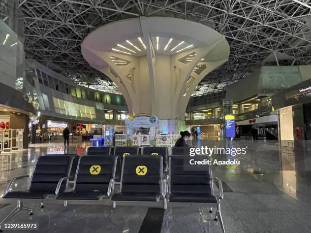 View of empty seats and spaces at Vnukovo International Airport after Western countries closed their airspace to Russia over its attacks on Ukraine,...