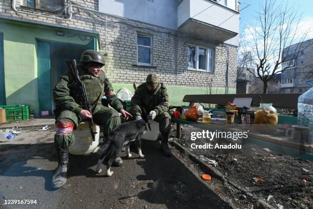 Members of Pro-Russian separatists are seen as Russian-Ukrainian conflict continues in the city of Volnovakha, Donetsk Oblast, Ukraine on March 12,...