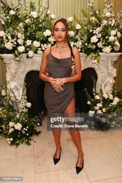 Joy Crookes attends the British Vogue and Tiffany & Co. Fashion and Film Party 2022 at Annabel's on March 13, 2022 in London, England.