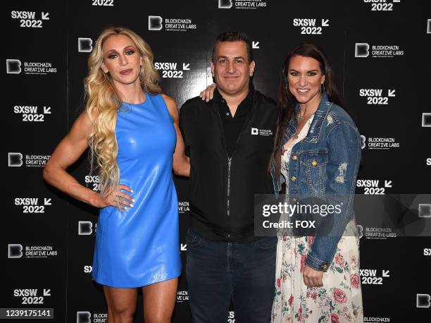 The BCL Panel: WWE Meets Web3: Stars, Brands and Fans. Pictured L-R: Charlotte Flair, WWE Superstar, Scott Greenberg, CEO, Blockchain Creative Labs &...