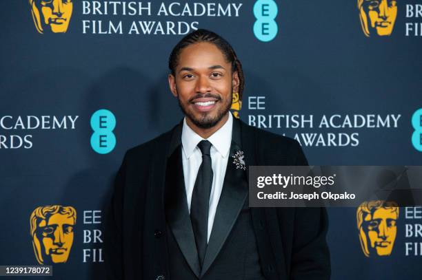 Kelvin Harrison Jr. Attends the EE British Academy Film Awards 2022 dinner at The Grosvenor House Hotel on March 13, 2022 in London, England.